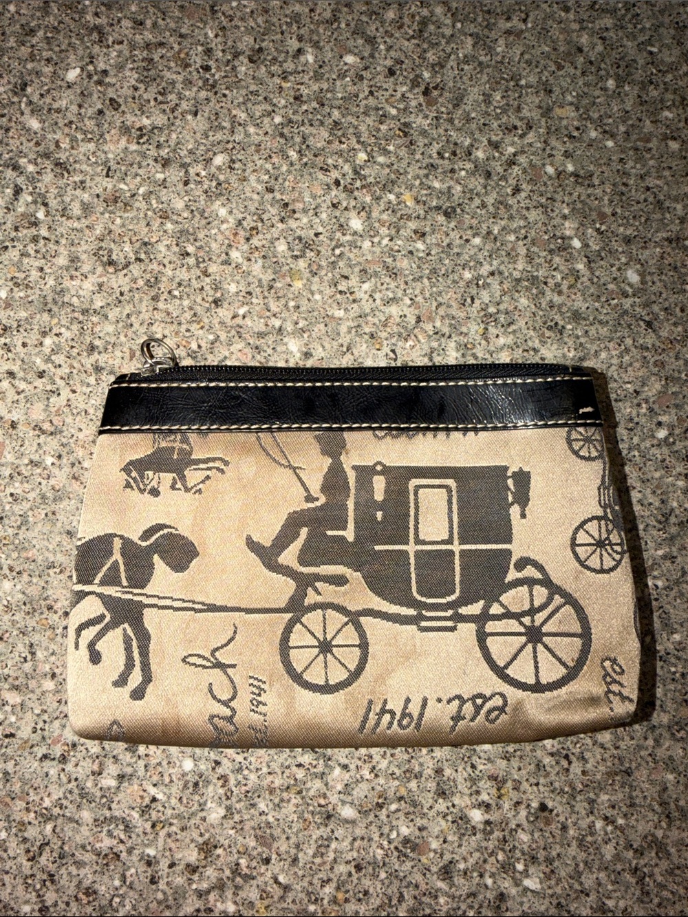 Coach Tan & Black Carriage Print Zip Pouch Wristlet